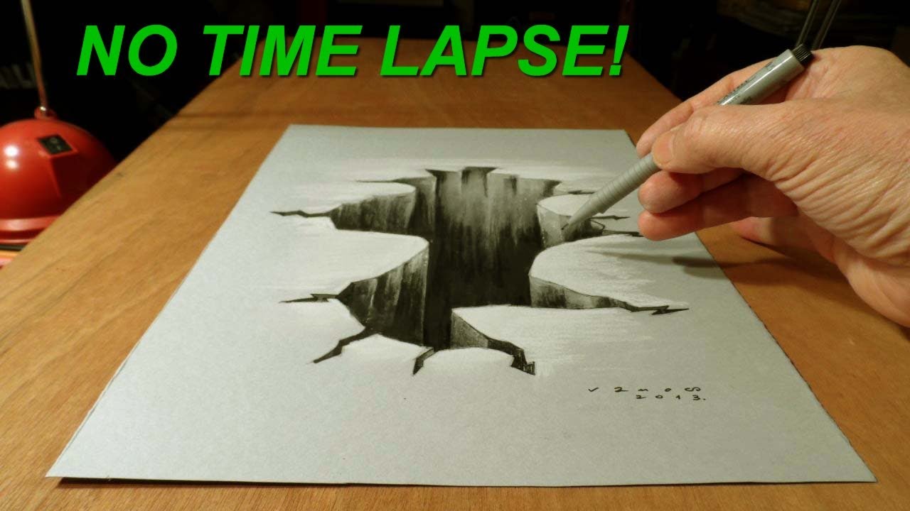 1280x720 No Time Lapse! Trick Art On Paper, Drawing 3d Hole How To Draw