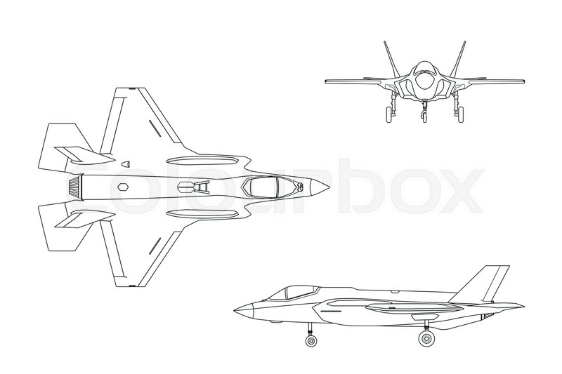 800x533 Outline Drawing Of Military Aircraft On White Background. Top