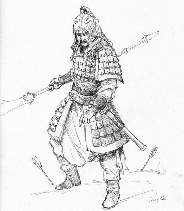 640x734 Ancient Chinese Soldier Morning Warm Up Sketch.