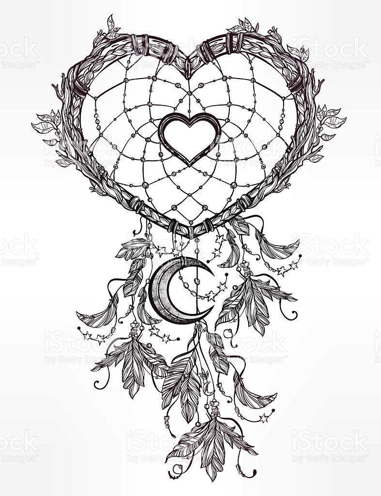787x1024 Hand Drawn Romantic Drawing Of A Heart Shaped Dream Catcher