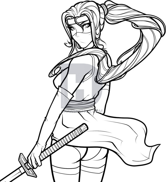 654x719 How To Draw A Female Ninja, Ninja Girl, Step By Step, Drawing