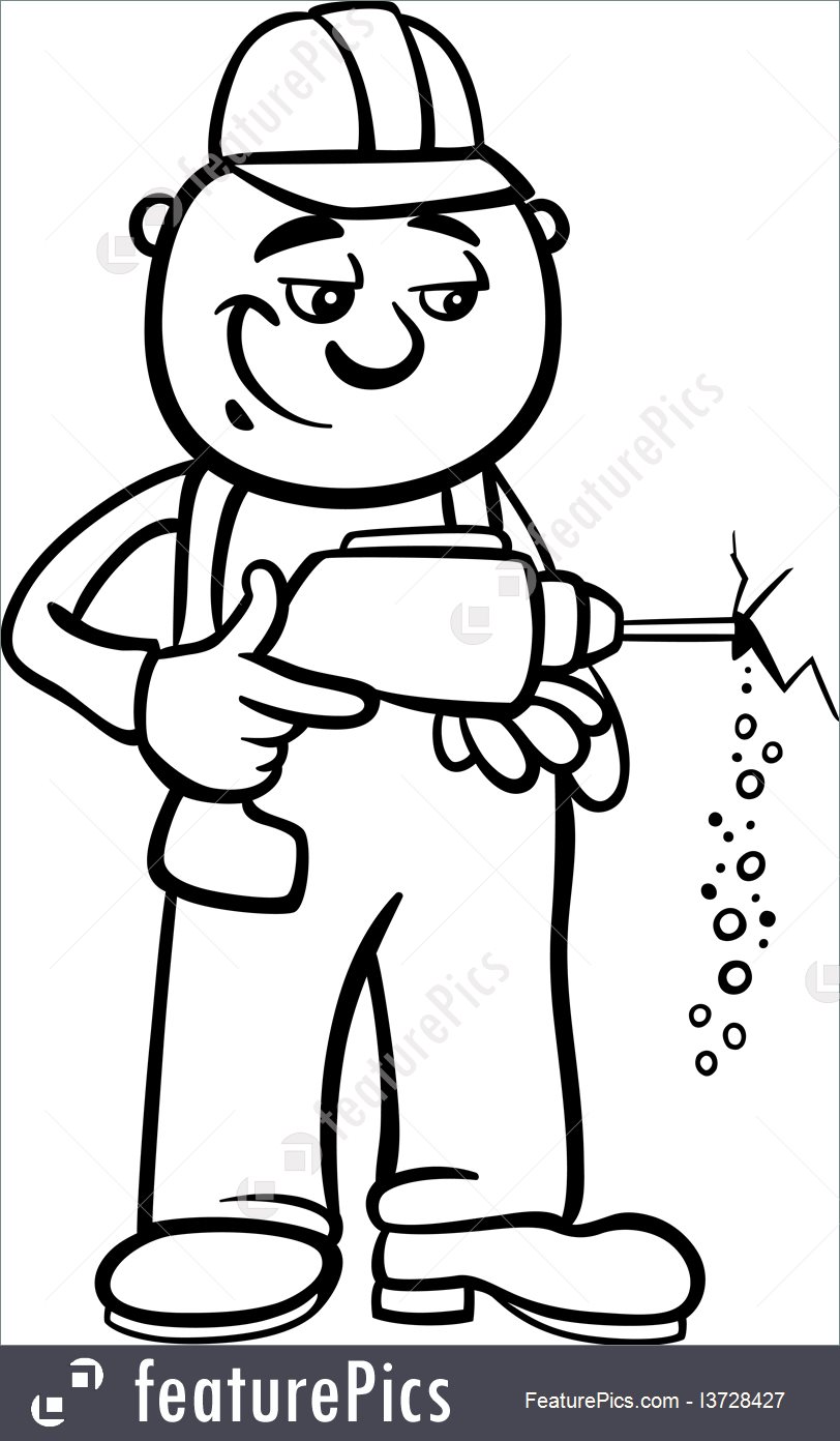 812x1392 People At Work Worker With Drill Coloring Page