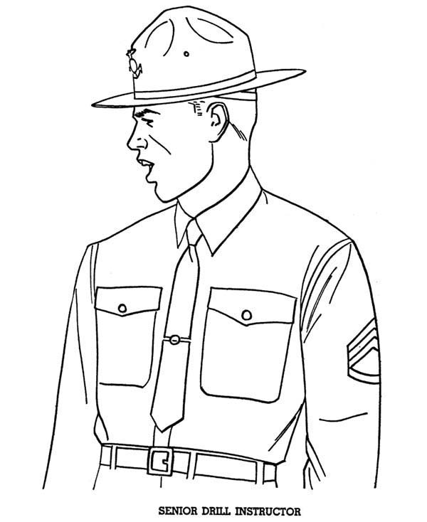 600x734 Senior Drill Instructor In Armed Forces Day Coloring Page