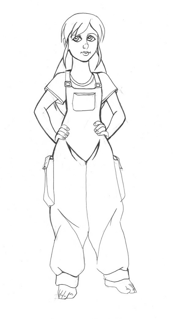 565x1043 Collection Of Girl In Overalls Drawing High Quality, Free