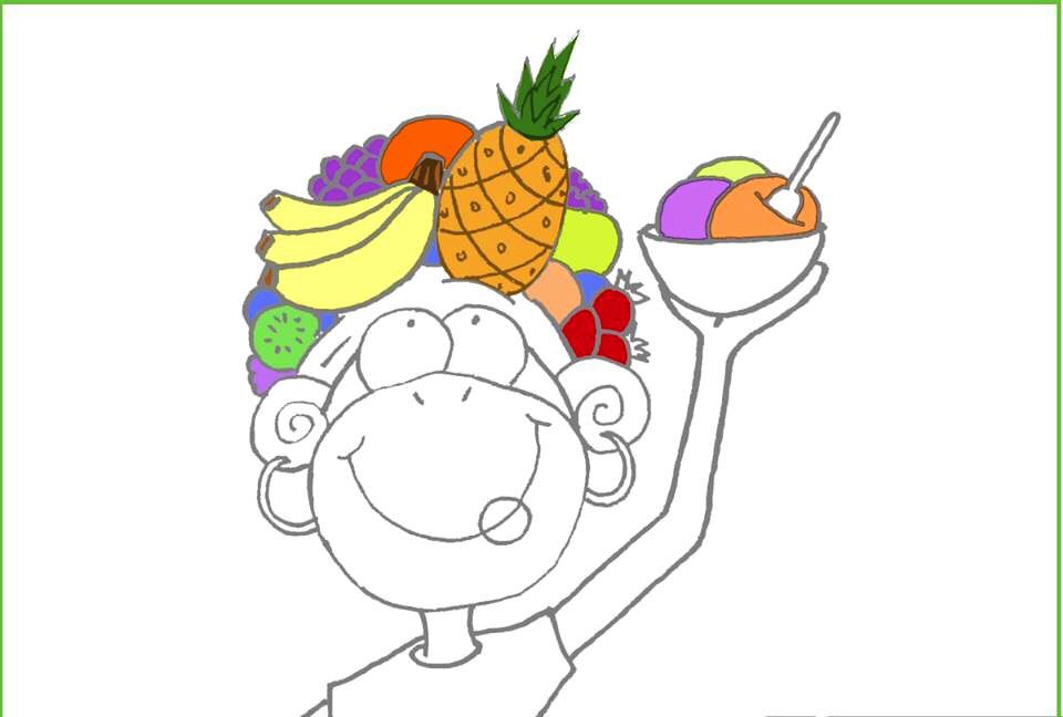 960x648 Monkey With Fruit On Its Head Drawing Art Art Drawings