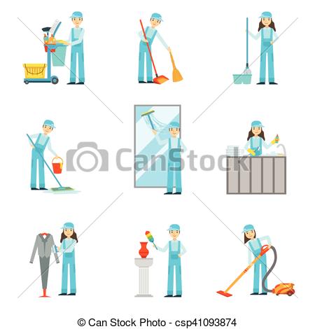 450x470 Workers Providing Cleaning Service In Blue Uniform Set