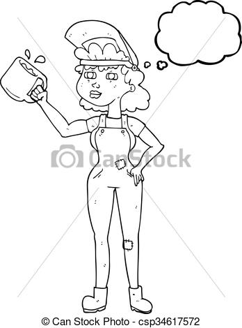 348x470 Freehand Drawn Thought Bubble Cartoon Woman In Dungarees.