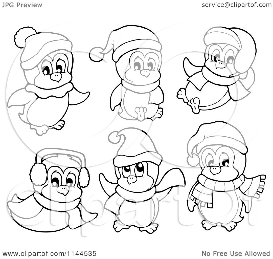 1080x1024 Cartoon Of Cute Black And White Penguins Wearing Scarves Winter