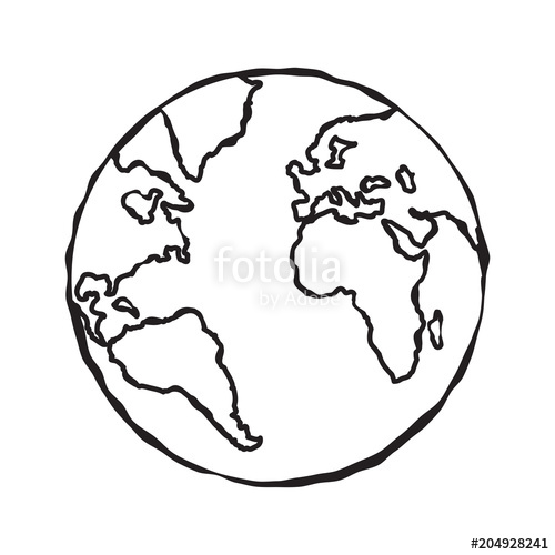 500x500 Single Black Sketch Of Earth Globe Illustration. Planet Earth