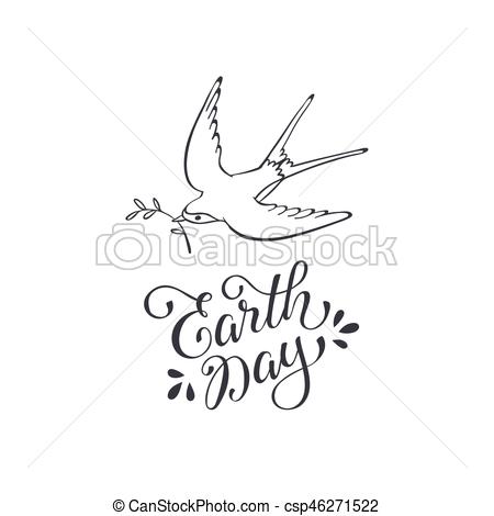450x470 Earth Day Wording. Earth Day Text With Swallow Flying Vector