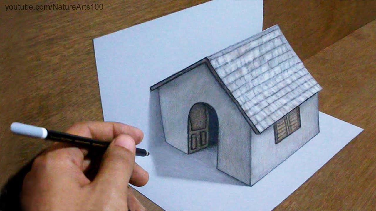 1280x720 Trick Art Drawing 3d Tiny House On Paper