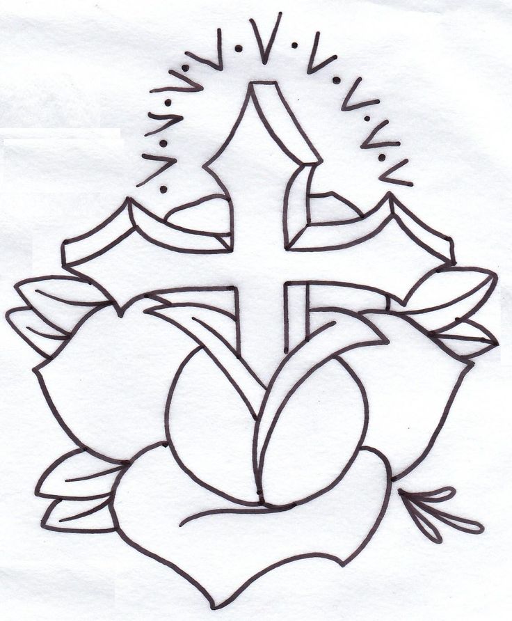 736x892 Collection Of Drawing Of A Cross With A Rose High Quality