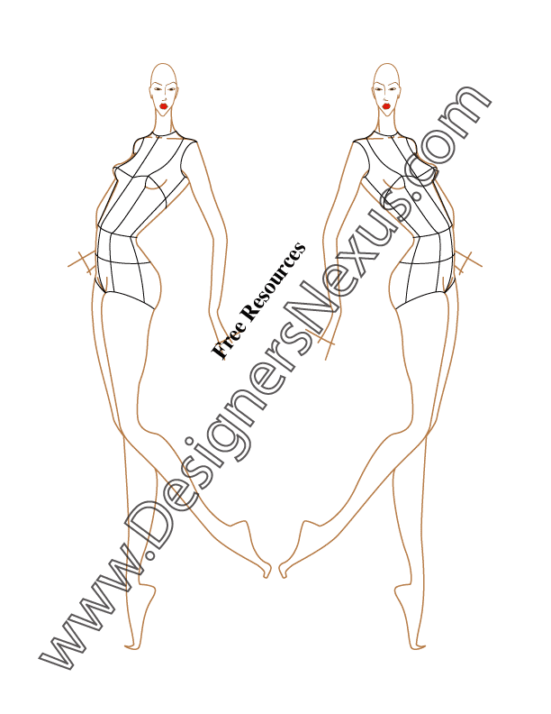 612x792 Free Female Fashion Figure Side Pose Croqui Drawn With Body Lines