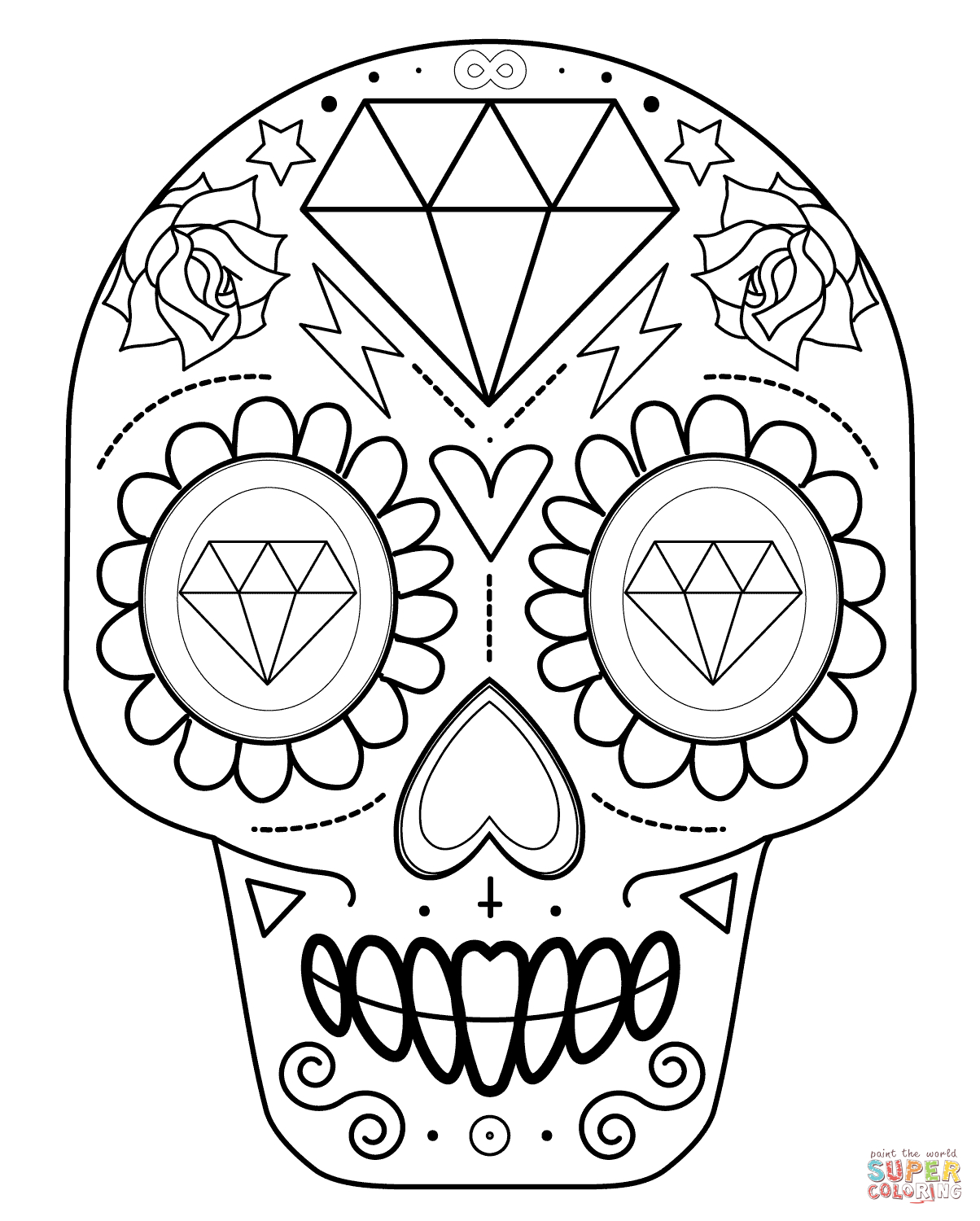 1204x1500 Printable Easy Sugar Skull Drawing