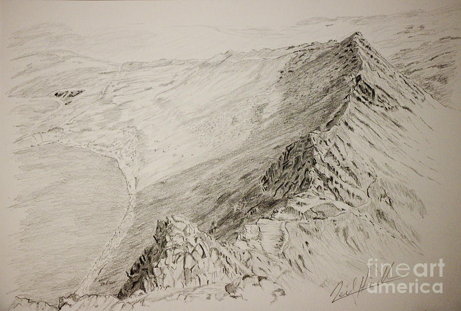 900x607 Striding Edge Drawing By Neil Hindle