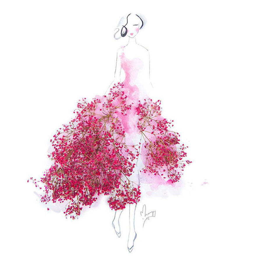 900x900 Elegant Drawings Of Girls Wearing Dresses Made Of Real Flower