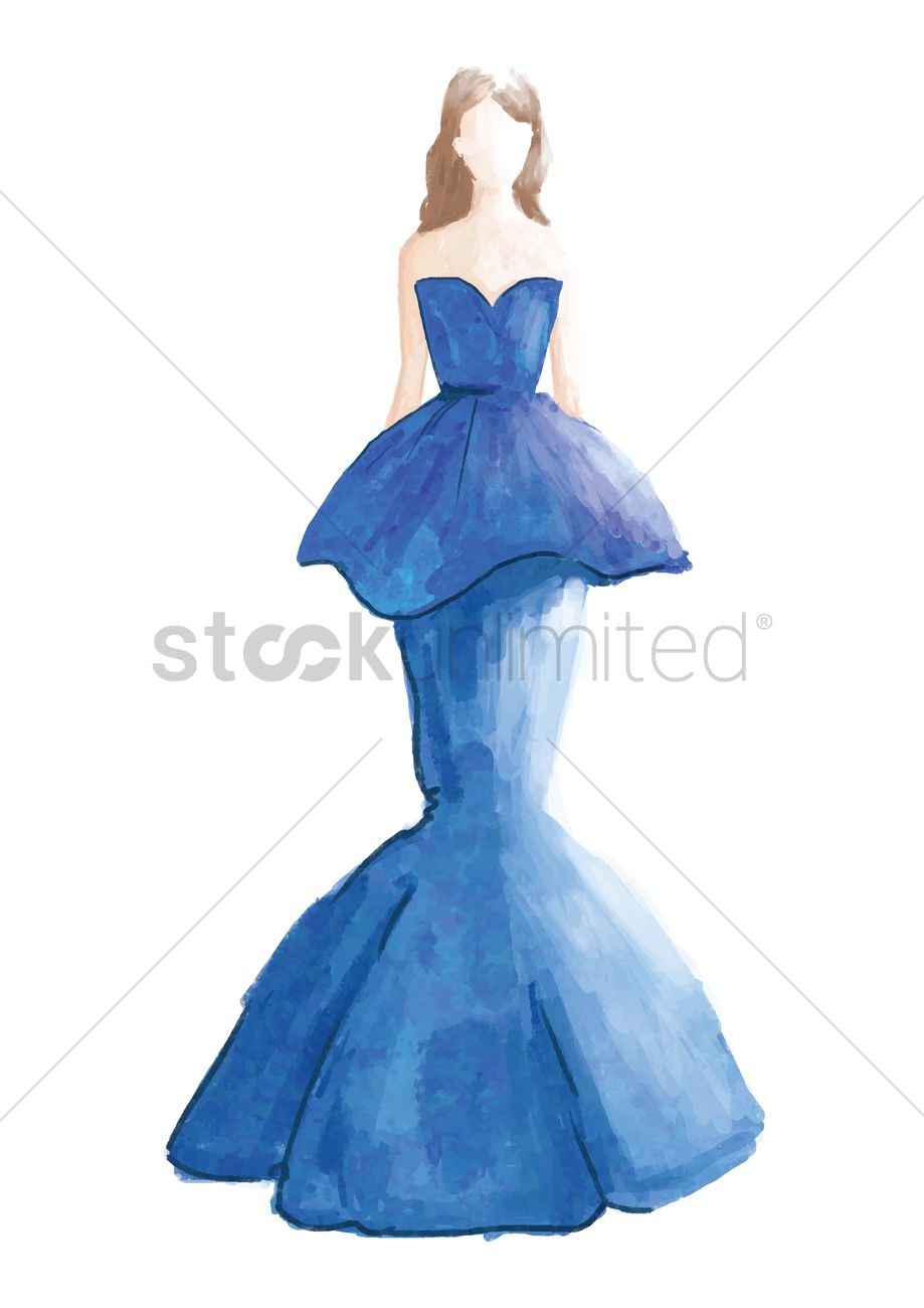 919x1300 Fashion Model In Elegant Dress Sketch Vector Image