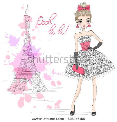 450x470 Hand Drawn Beautiful Cute Girl In An Elegant Dress On