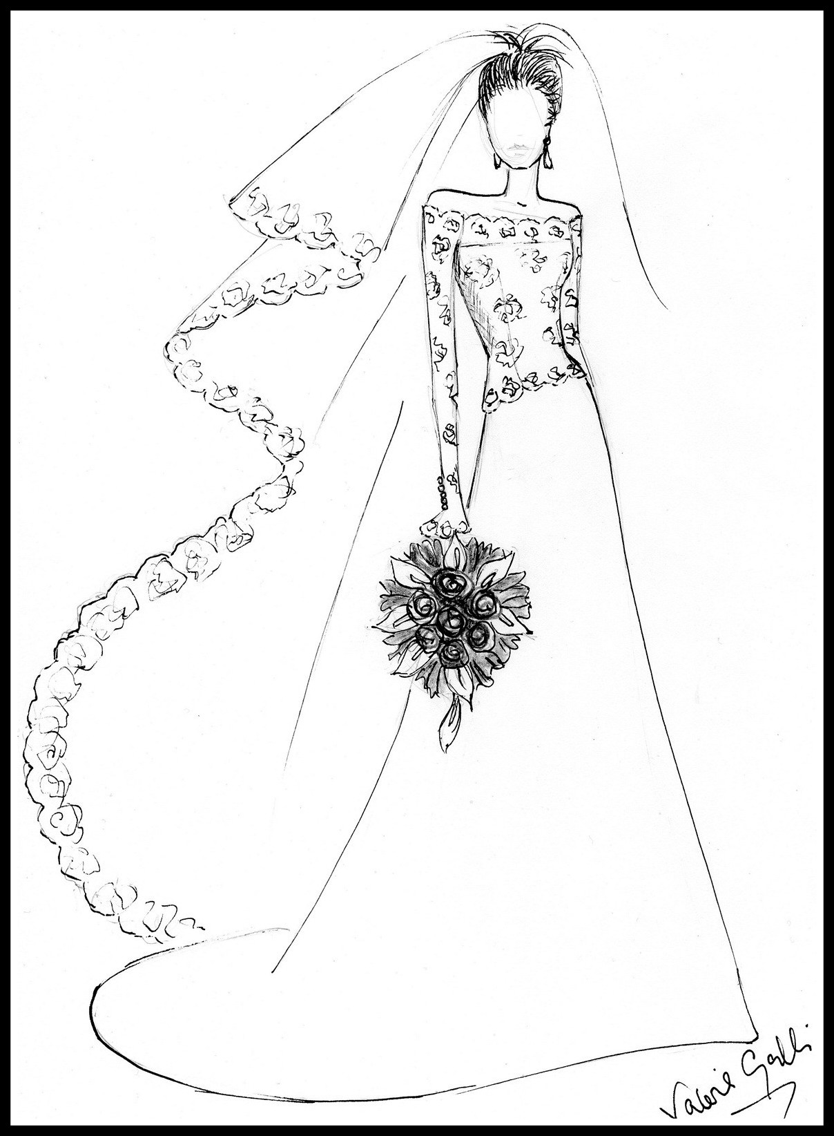 1208x1644 Awesome Wedding Dress Drawing Rosaurasandoval Picture For Lace