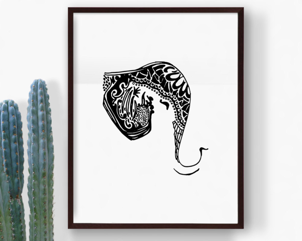 1000x800 Sketch Is Me Printable Bohemian Elephant Head, Boho Art,