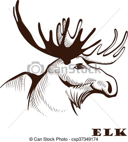 423x470 Moose Or Eurasian Elk. Vector Illustration Hand Drawn Elk Moose Head.