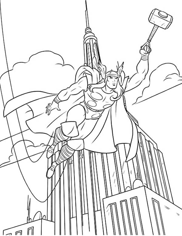 600x776 Thor Over The Empire State Building Coloring Page