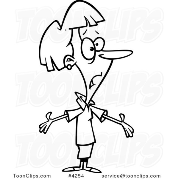 581x600 Cartoon Black And White Line Drawing Of A Bewildered Female
