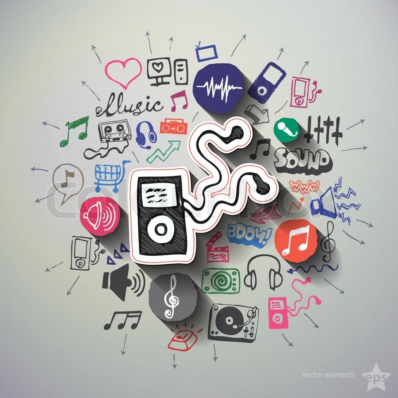 800x800 Music And Entertainment Collage With Icons Background. Vector