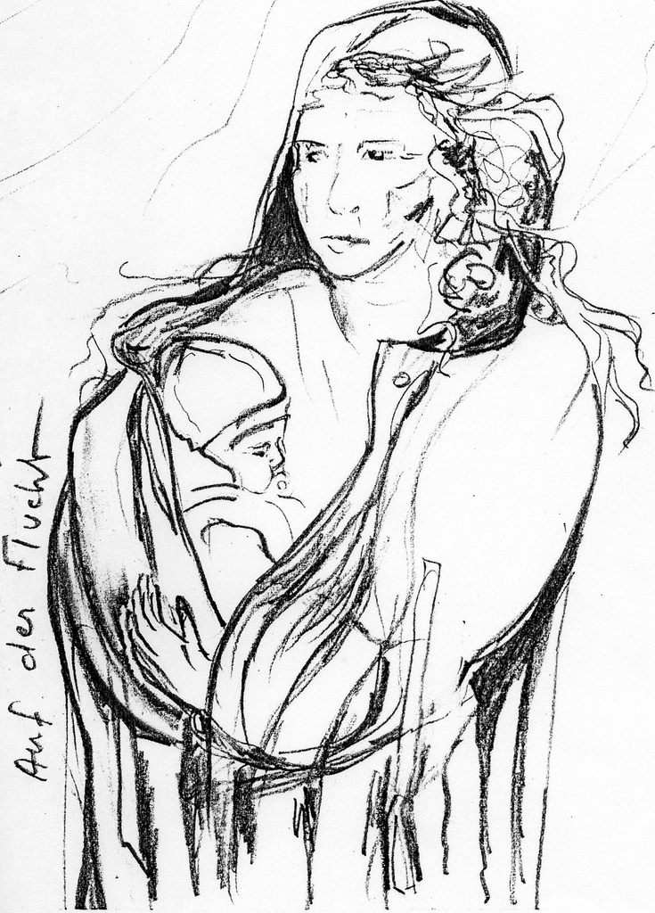 735x1024 Art Drawing The Flight From War! On Escape