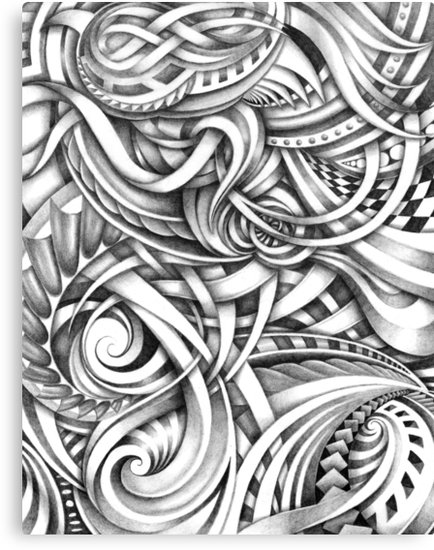 434x550 Escher Like Abstract Hand Drawn Graphite Gray Depth Canvas Prints
