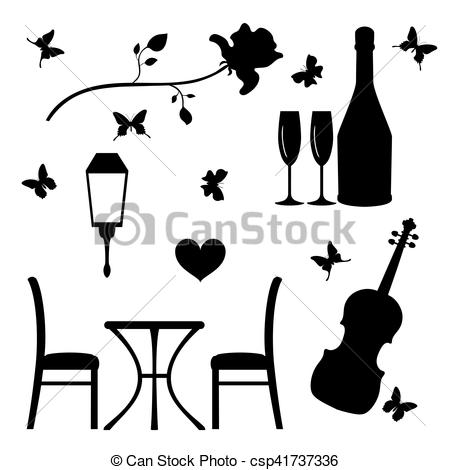 450x470 Set Of Flat Icons For Romantic Evening. Small Table
