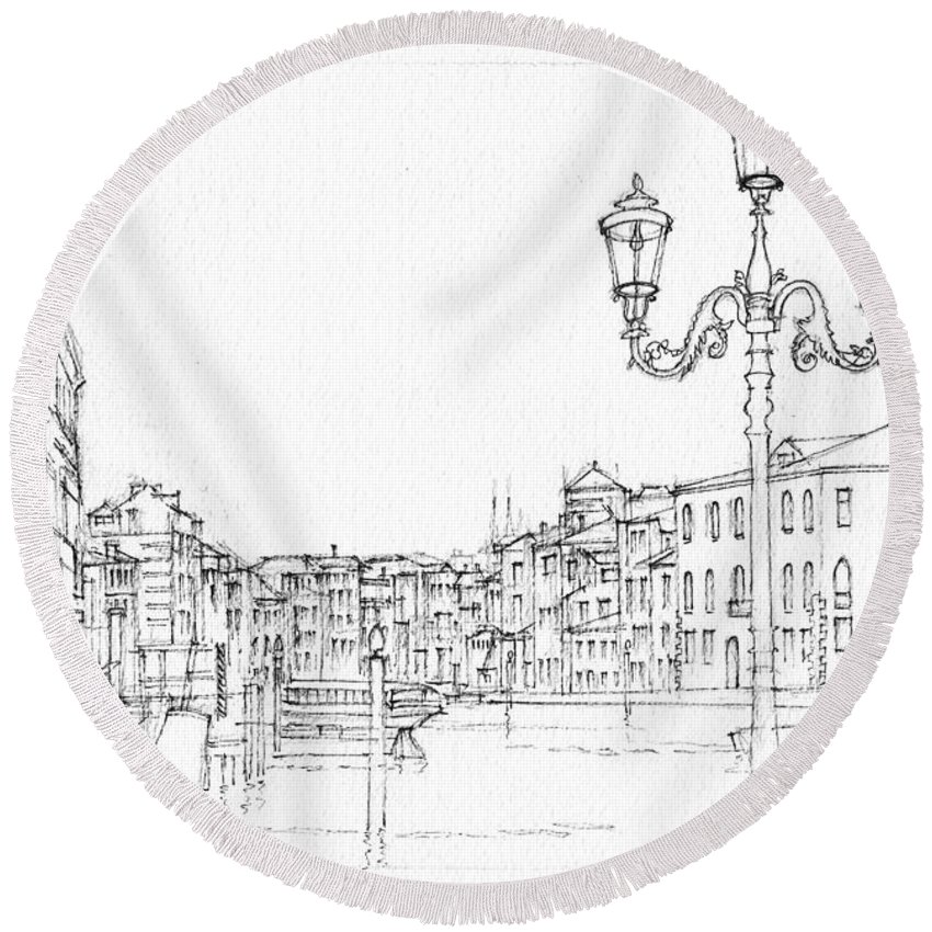 850x850 Venice Evening Sketch Round Beach Towel For Sale By Dai Wynn
