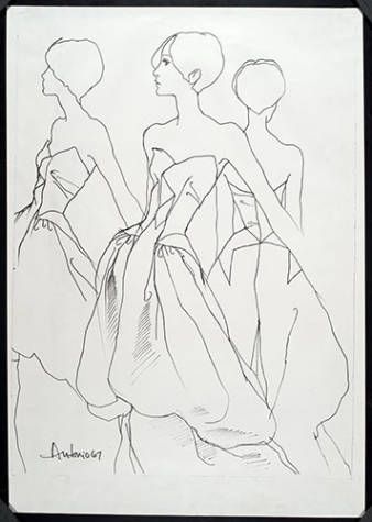 338x475 Drawing Evening Dress With Balloon Skirt, Antonio Lopex