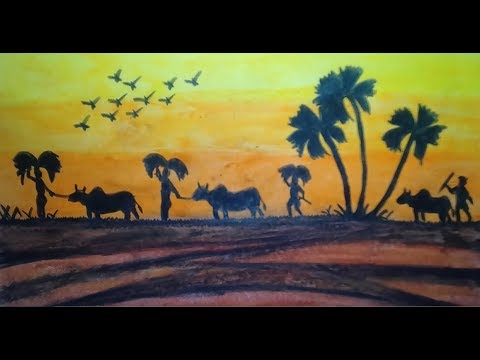 480x360 How To Draw Scenery Of Village Evening. Easy Drawing