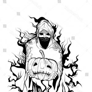 300x300 Black White Evil Halloween Hand Draw Geekchicpro