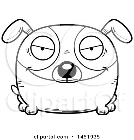 450x470 Clipart Graphic Of A Cartoon Black And White Lineart Evil Dog