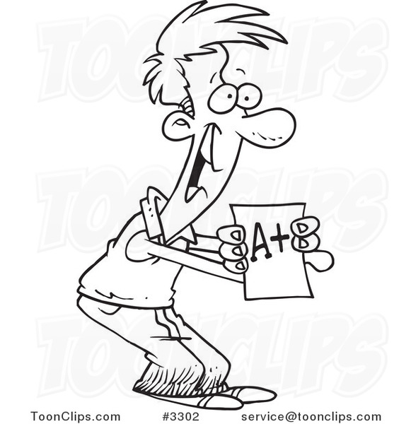 581x600 Cartoon Black And White Line Drawing Of A Proud School Boy Holding