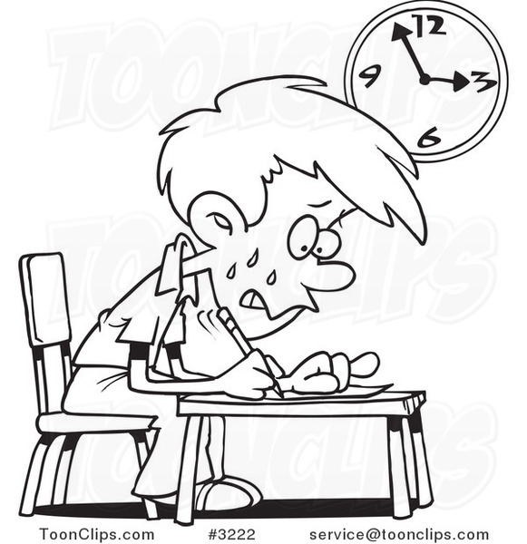 581x600 Cartoon Black And White Line Drawing Of A Stressed School Boy