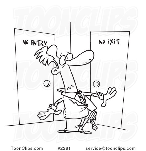 581x600 Cartoon Black And White Line Drawing Of A Guy Stuck In A Room