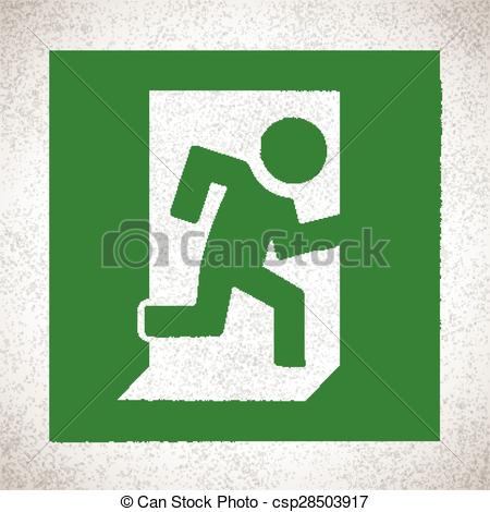 450x470 Green Emergency Exit Sign With Running Human Figure. Vector