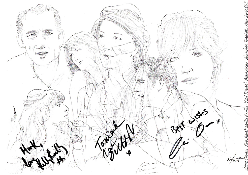 1000x707 Drawing Clive Owen, Eve Best And Kelly Reilly In Old Times