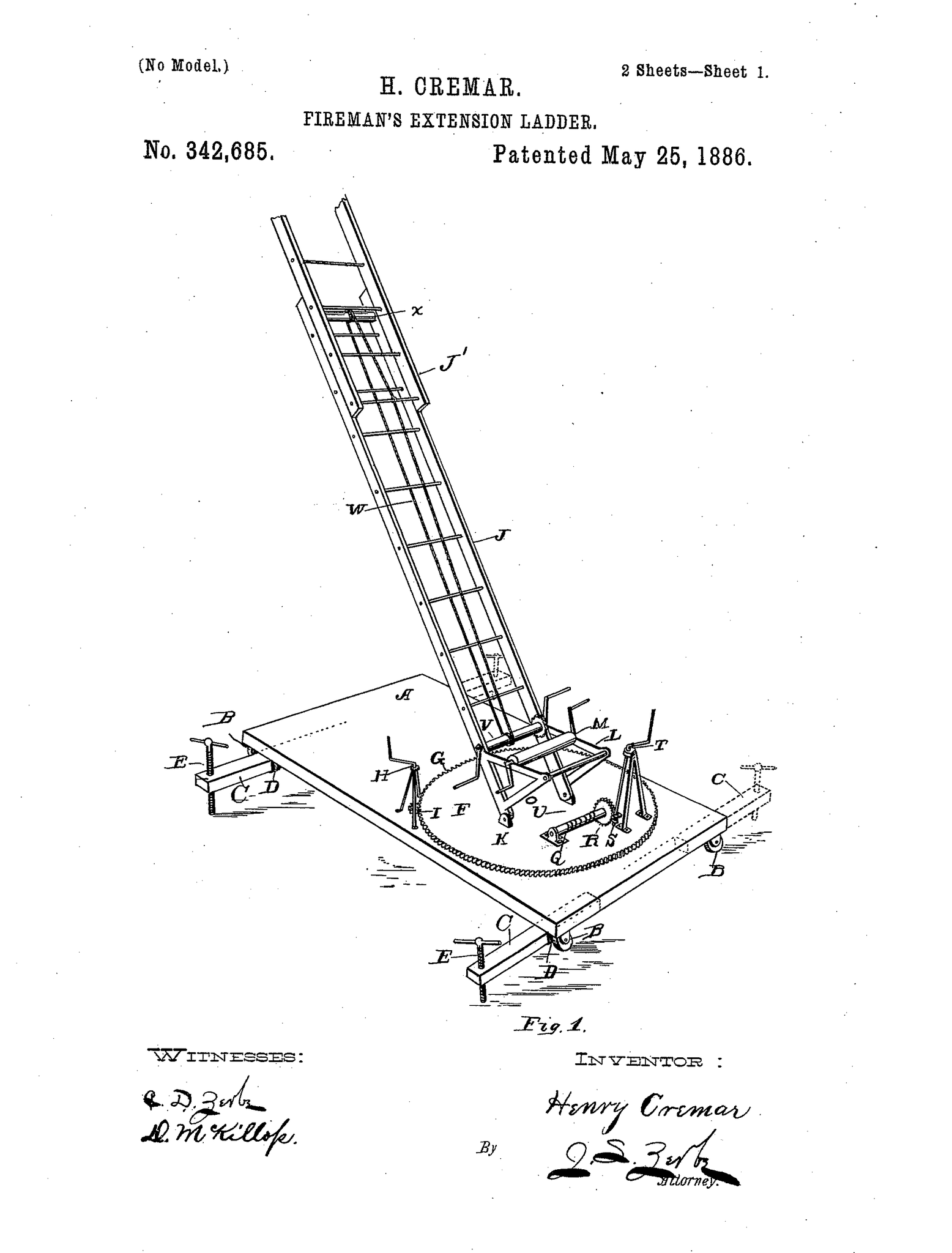 1556x2048 Original Patent Drawing Extension Ladder Firefighter Letter Art