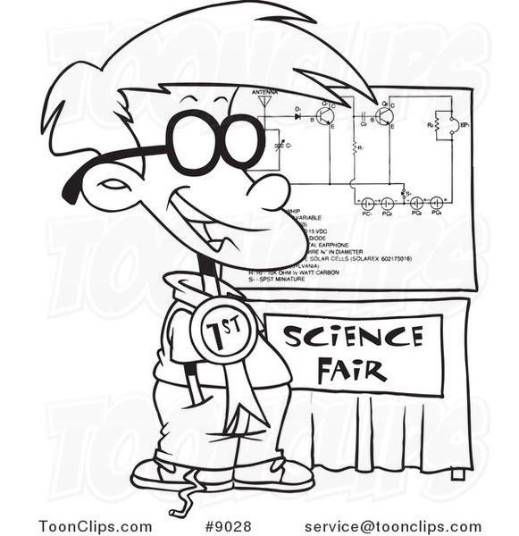 581x600 Cartoon Black And White Line Drawing Of A Science Fair Boy