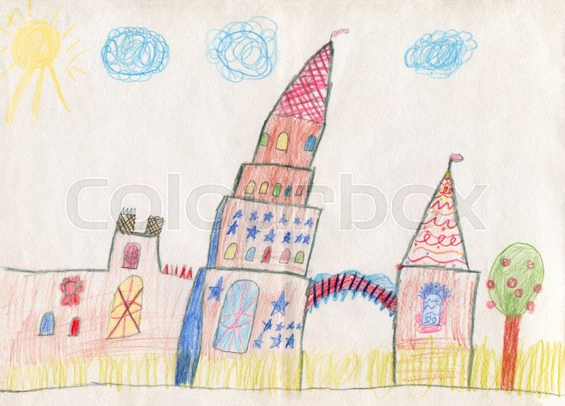 800x575 Multicolor Fairy Castle With Leaning Tower On Sun And Clouds