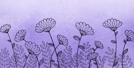 469x240 Cute White Hand Drawn Flower Design On Black Background, Elegant