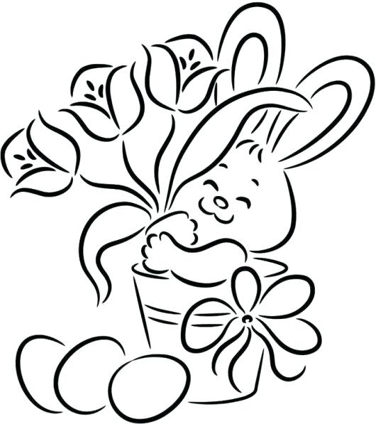 530x597 Easter Bunny Drawing Easy Cute Bunny Picking Flower Coloring Pages
