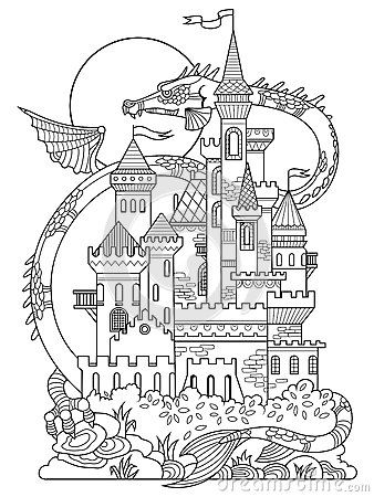 338x450 Castle And Dragon Coloring Book Vector Zentangle Fantasy