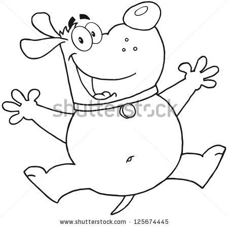 450x449 Outlined Happy Fat Dog Jumping. Raster Illustration.vector Version
