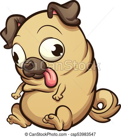 413x470 Fat Pug Dog Looking Down. Vector Clip Art Illustration With Simple