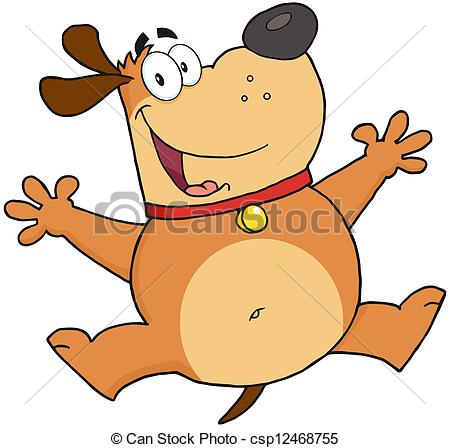450x448 Happy Fat Dog Jumping. Happy Brown Fat Dog Jumping Clipart Vector